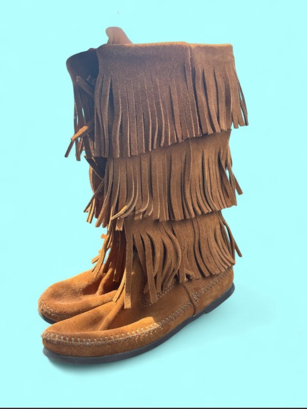 Suede leather fringe brown boots